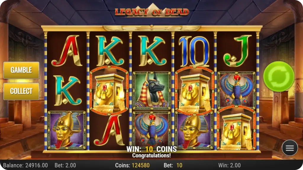 Legacy of Dead expanding symbool tijdens free spins bonus activatie screenshot