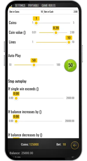 Inzetschuifregelaar in de game-interface met een bereik van €0,10 tot €10 per spin